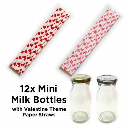 Mini Milk Bottles with Valentine Themed Straws