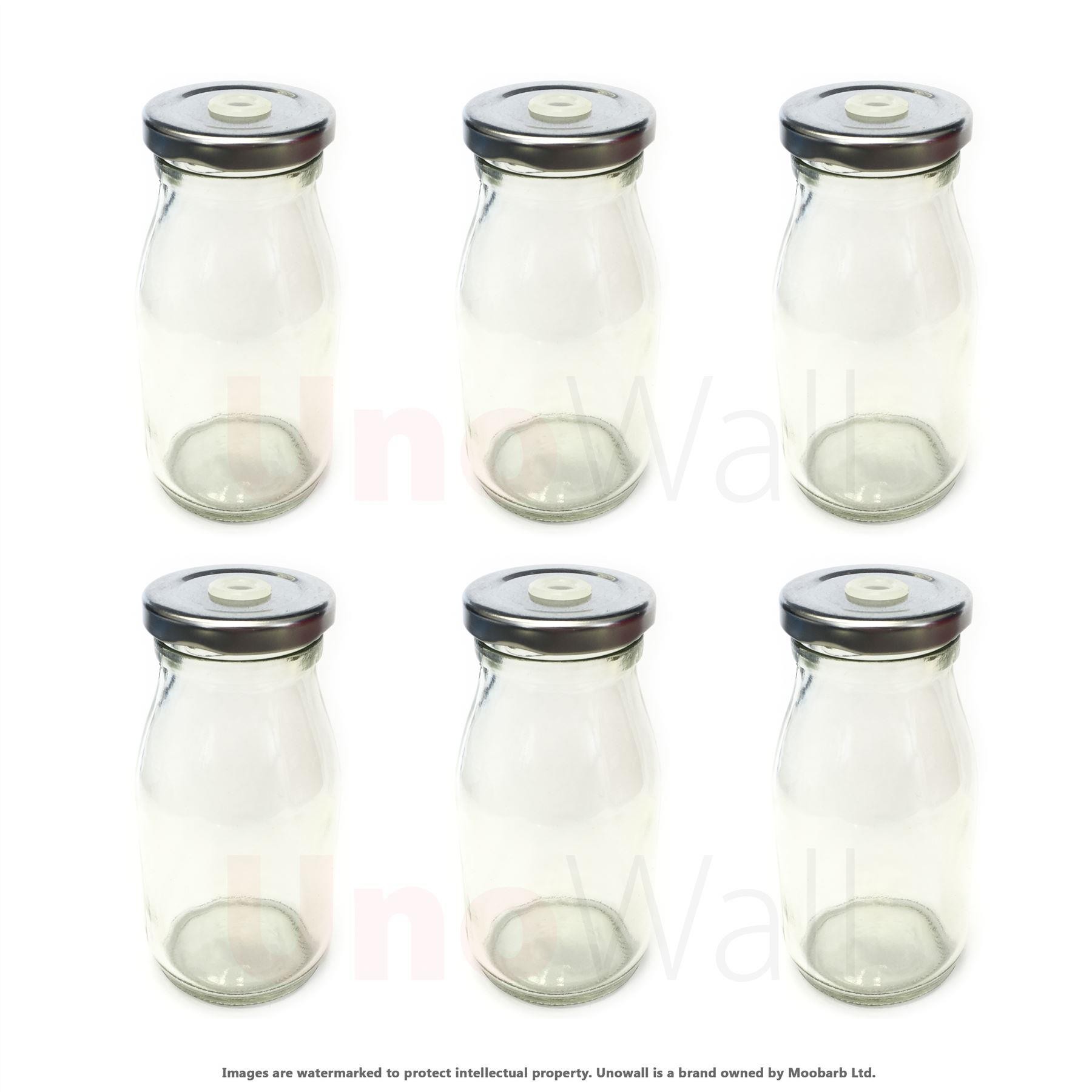 Unowall Glass Mini Milk Bottles (Silver Lids with Holes)