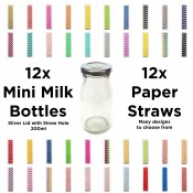 Unowall Mini Milk Bottles (with Lids & Straws)