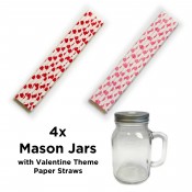 Mason Jars with Valentine Theme Straws