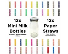 Unowall Mini Milk Bottles (with Lids & Straws)