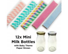 Mini Milk Bottles with Baby Theme Straws